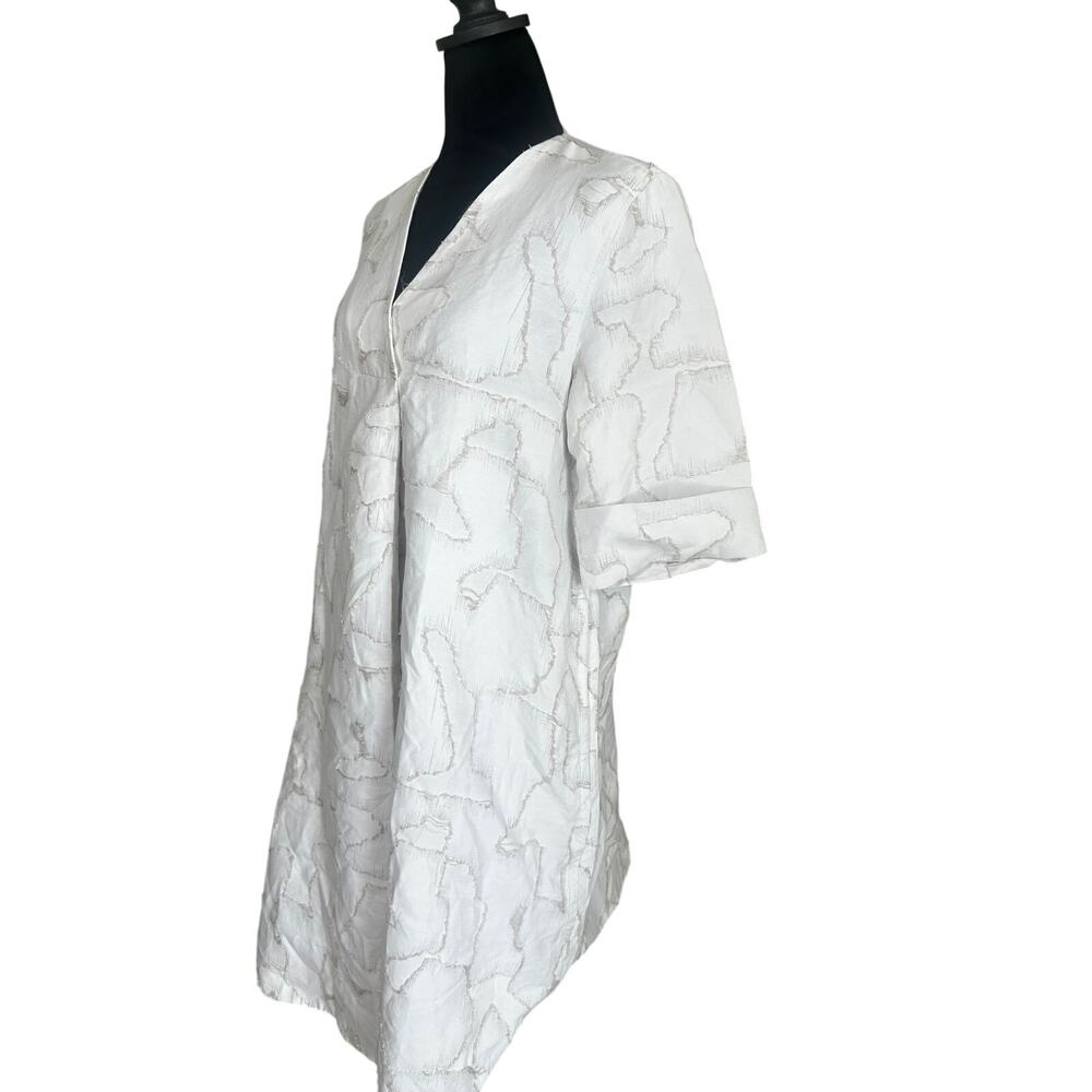 COS Dress 6 White Cotton Blend Oversized VNeck Lagenlook Pockets Minimalist - Picture 3 of 8